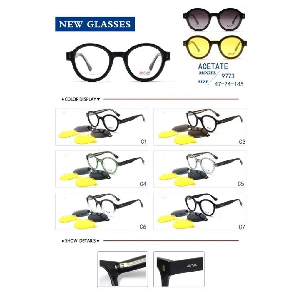 AVVA 9773 MOD C.05 RENK 47-24/145 ACETATE ÇİFT KLİPSLİ ÇERÇEVE