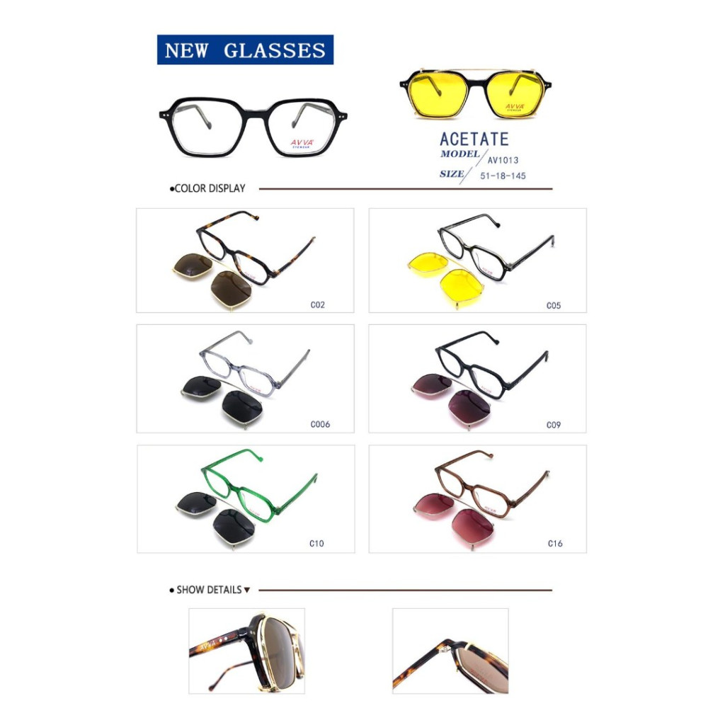 AVVA AV1013 MODEL C.09 RENK  ASETAT TEK KLİPSLİ ÇERÇEVE 51-18/145