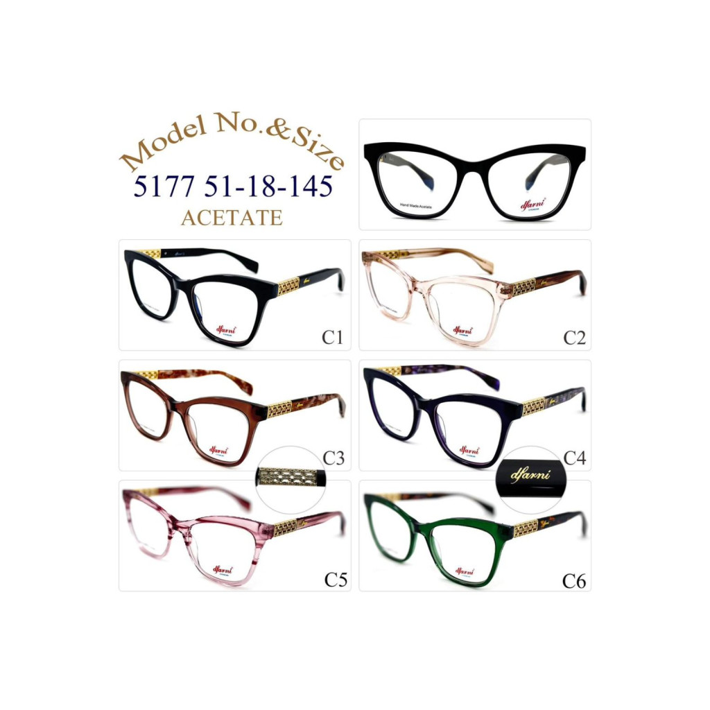 DFARNİ 5177 MODEL C.01 BLACK RENK 51-18/145 ACETATE ÇERÇEVE