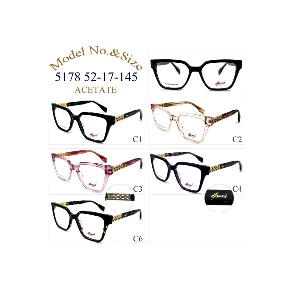 DFARNİ 5178 MODEL C.01 BLACK RENK 52-17/145 ACETATE ÇERÇEVE